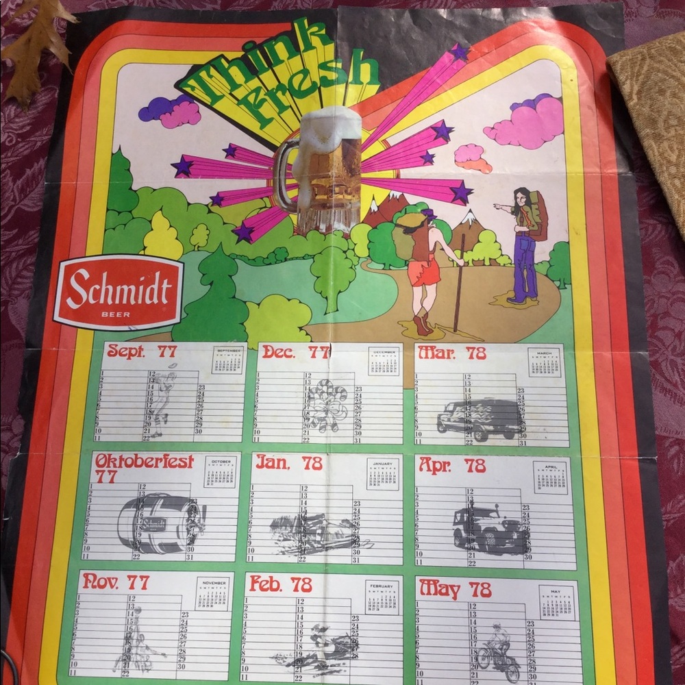 Vtg Schmidt Beer Calendar 9 Month  77-78  😎 SO COOL !